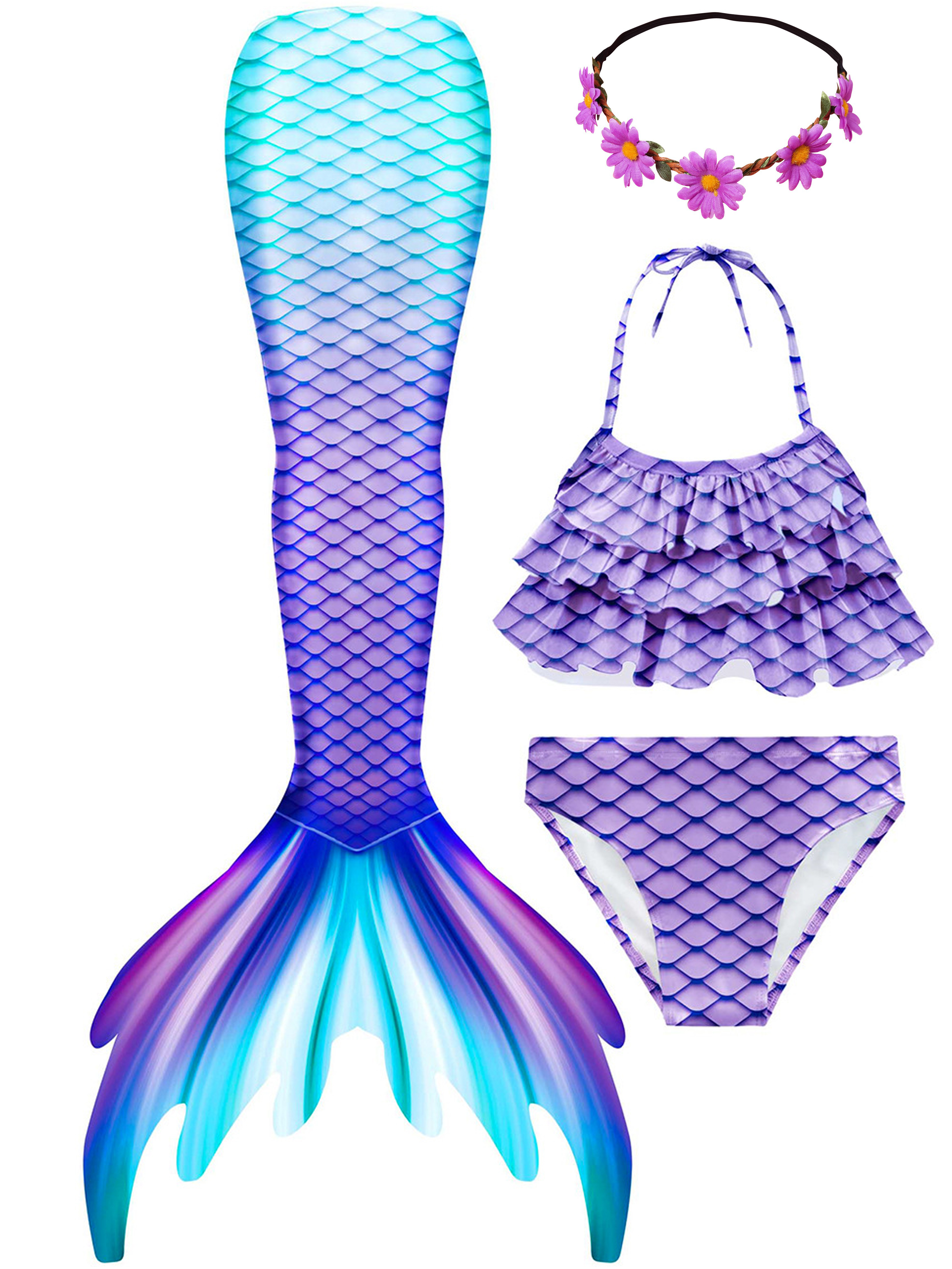 2025 Girls Swimming Mermaid Tail 4 Pcs Sets Kids Mermaid Swimwear