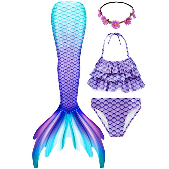 2025 Girls Swimming Mermaid Tail 4 Pcs Sets Kids Mermaid Swimwear