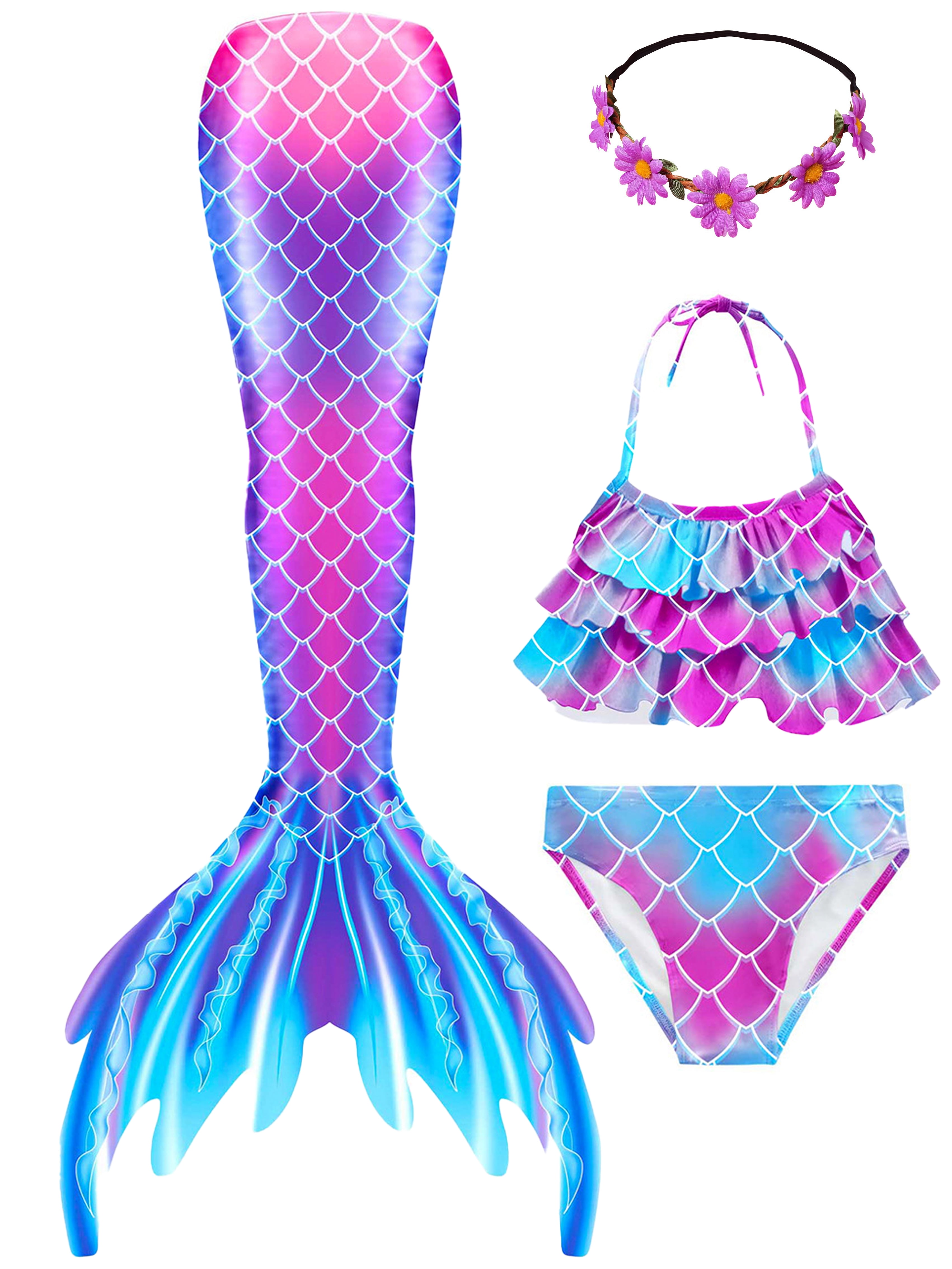2026 Girls Swimming Mermaid Tail 4 Pcs Sets Kids Mermaid Swimwear