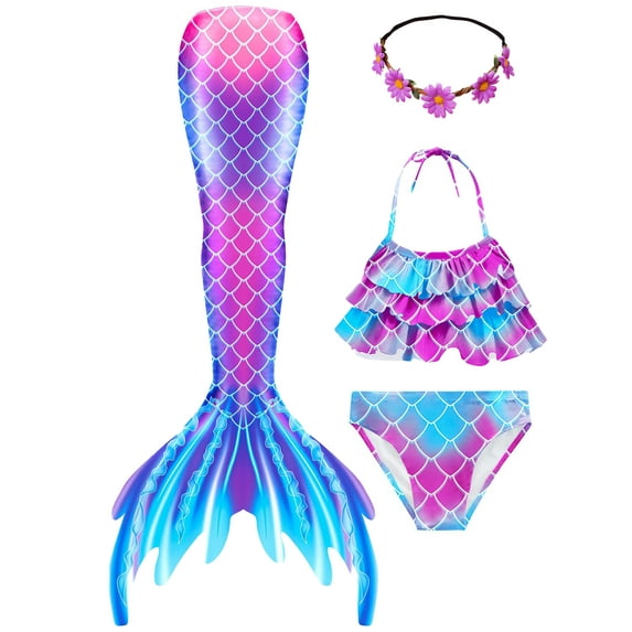 2025 Girls Swimming Mermaid Tail 4 Pcs Sets Kids Mermaid Swimwear