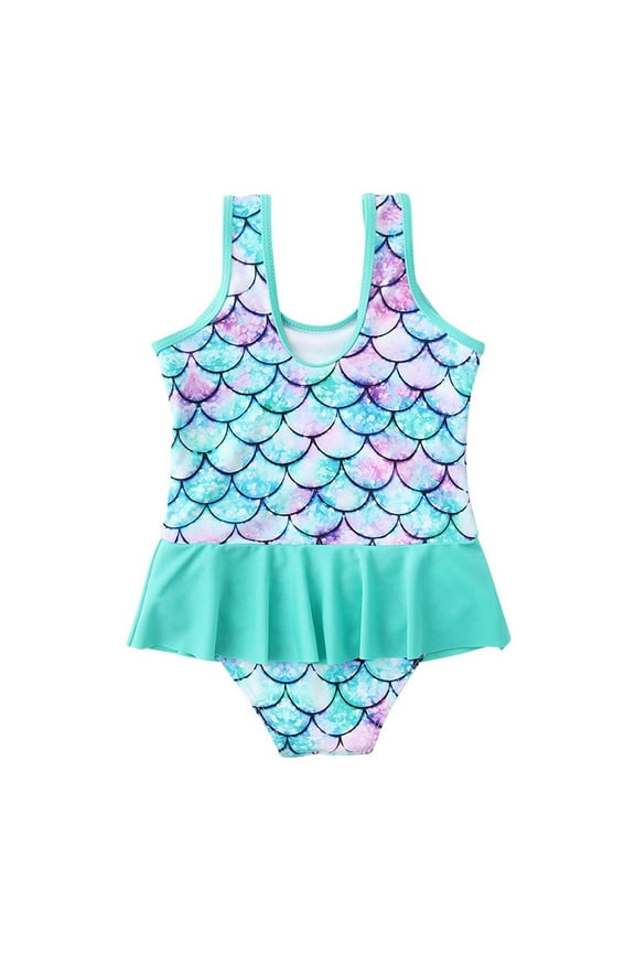 2025 Girls Swimsuit Blue Purple Gradient Fish Scale Skirt For Beach Swimming And Water Sports