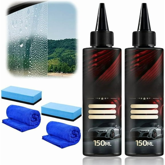 2025 Glass Car Polish, Glass Polishing Liquid, Auto Polishing Compound, Anti-Fog Hydrophobic Coating Spray, Scratches, Wiper Marks & Oil Film, Windshield Cleaner Oil Film Remover with Sponge (3PCS)