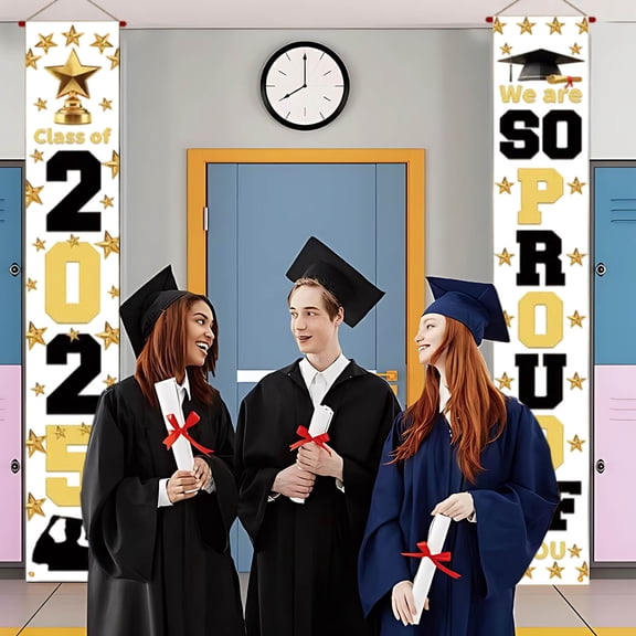 2025 Graduation Banner – 70.8x11.8 Inch Fabric Backdrop with Grommets | Pre-Assembled Cap/Certificate Design for Indoor/Outdoor Parties, Doctoral/College/High School Celebrations
