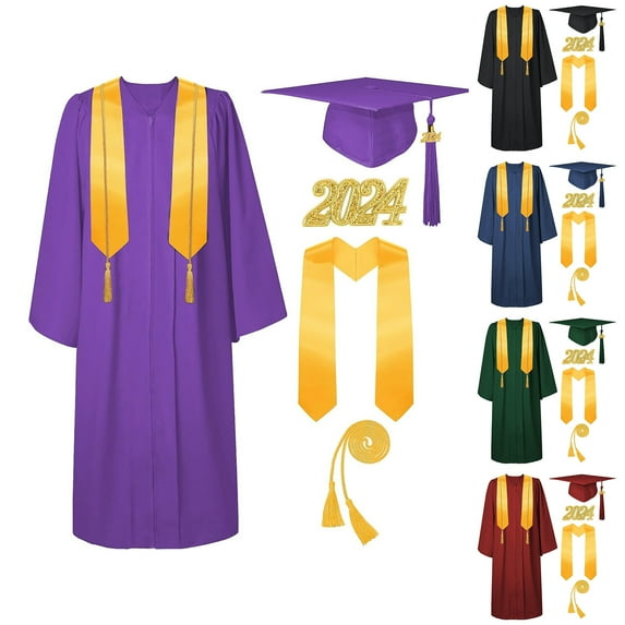 2025 Graduation Cap And Gown Set - American Woven Gown With Hat, Tassel, Pendant, Honor Cord, Graduation Stoles - For High School College Bachelor Students, Purple, 60 Inch Size