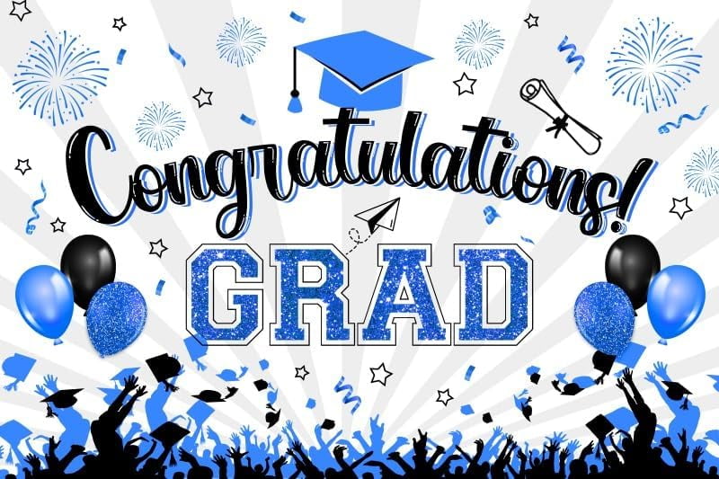 2025 Graduation Congrats Grad Backdrop Blue Balloon Congratulations Class of 2025 Decorations Background Commencement Graduate Student Celebration Party Baby Shower Banner Photo Booth