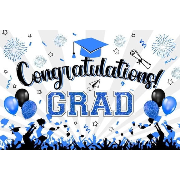 2025 Graduation Congrats Grad Backdrop Blue Balloon Congratulations Class of 2025 Decorations Background Commencement Graduate Student Celebration Party Baby Shower Banner Photo Booth