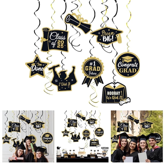 2025 Graduation Decorations 12pcs - Fringe Hanging Banners, Tasseled Party Decor for PhD Prom Reception, Rainbow Theme Classroom Celebration Supplies