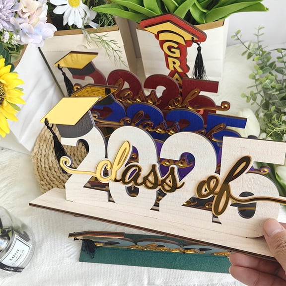 2025 Graduation Decorations, Class of 2025 Congrats Grad Wooden Table Centerpieces, Graduation Table Toppers Decorations, Wooden Desktop Ornaments, Congratulate Tiered Tray Decor Graduation Decor