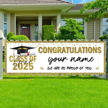 2025 Graduation Decorations Large 70 x 35 Inch Gold Personalized Class of 2025 Banner Yard Sign with A Marker Pen for Senior High School College Graduation Party Decorations Supplies