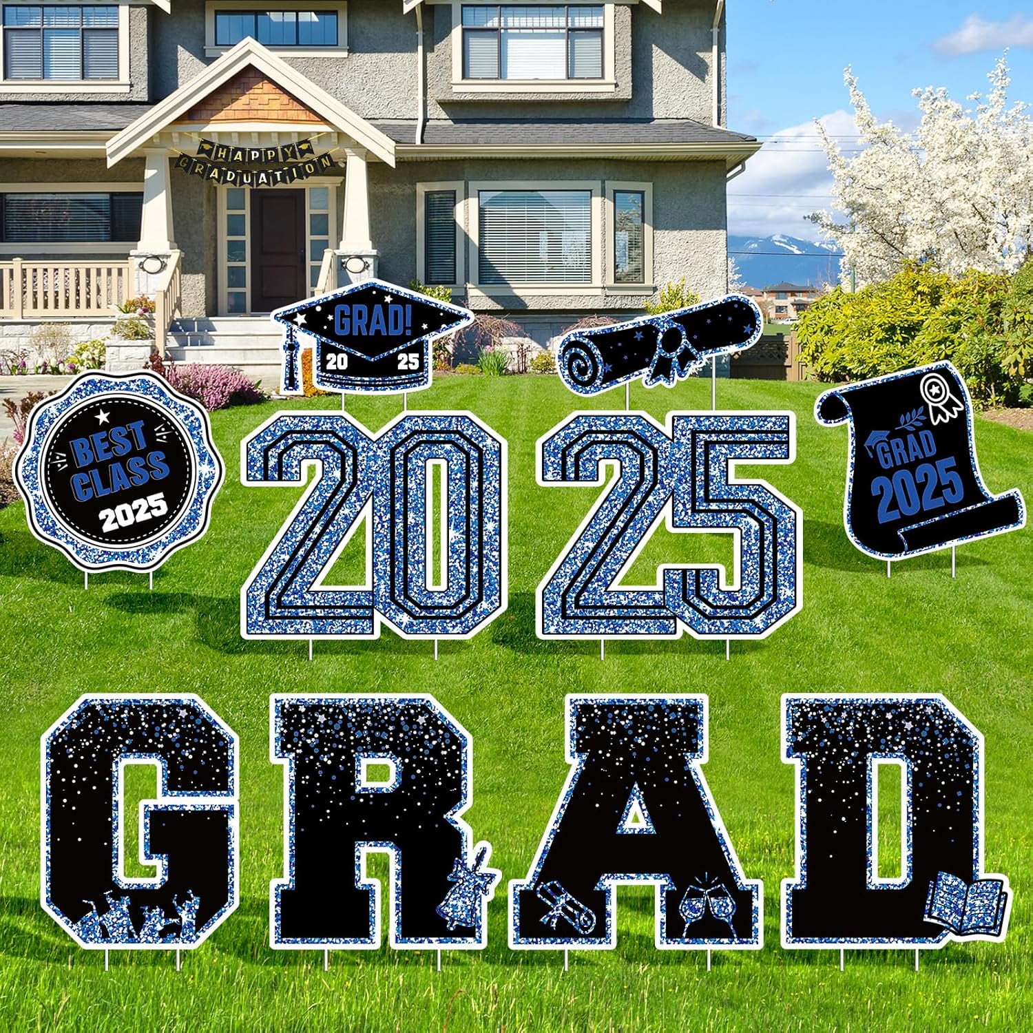 2025 Graduation Decorations Yard Signs – 10PCS Blue Congrats Grad Lawn ...