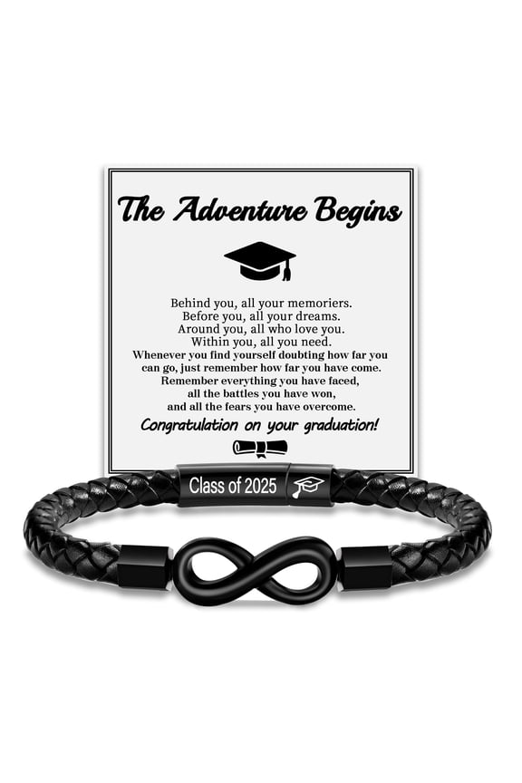 2025 Graduation Gift for Him Leather Bracelet for Men Black Infinity Bracelets for Son Graduation Jewelry