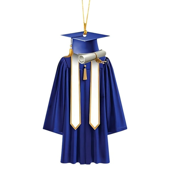 2025 Graduation Gown Ornament - Wood & Acrylic Keepsake Hanging Decoration for Christmas Tree/Graduation Party/Gift, Personalized Year & School Motif (Blue)