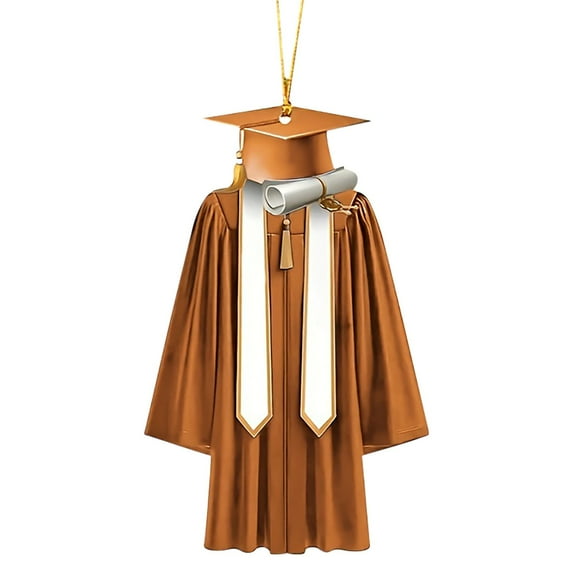 2025 Graduation Gown Ornament - Wood & Acrylic Keepsake Hanging Decoration for Christmas Tree/Graduation Party/Gift, Personalized Year & School Motif (Orange)