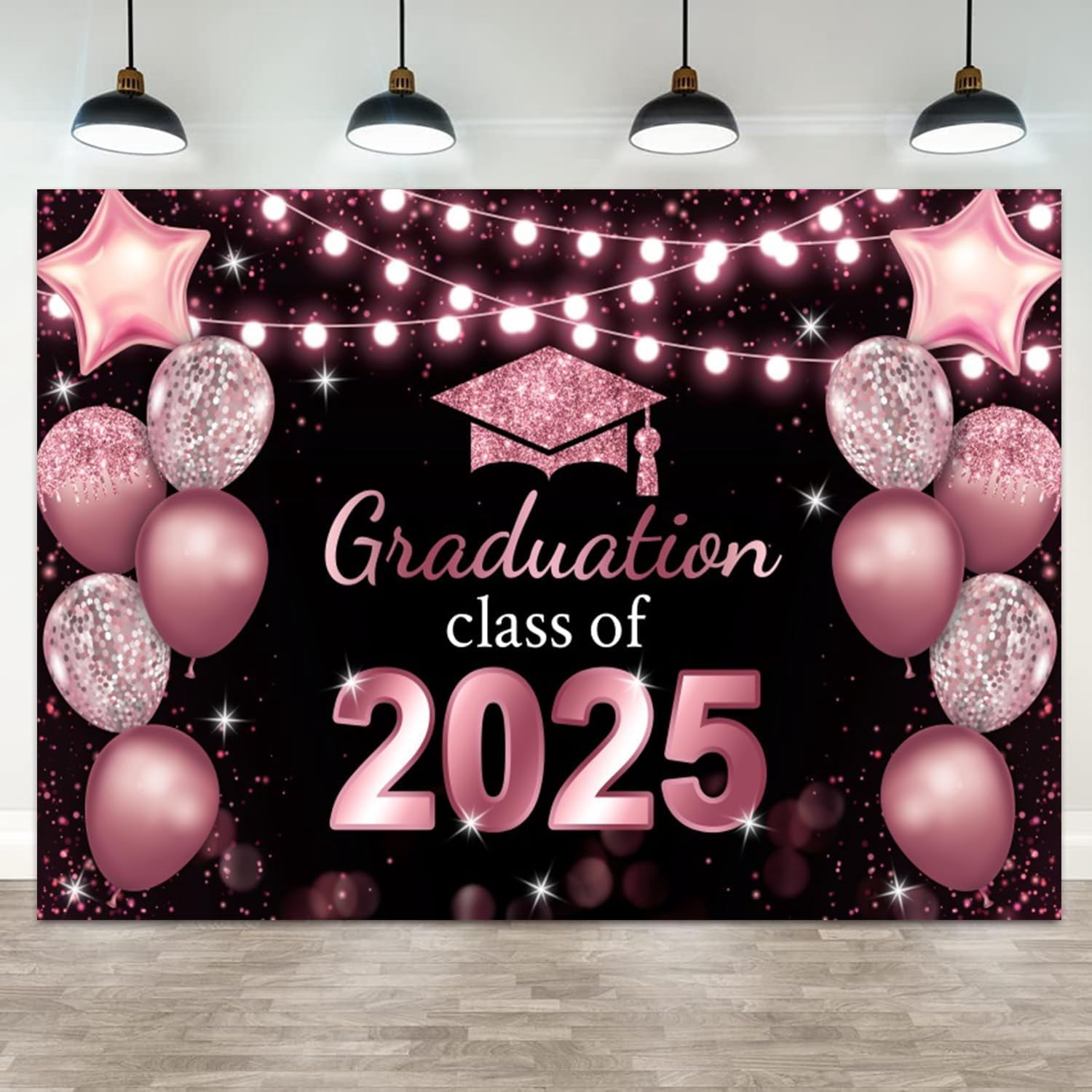 2025 Graduation Party Backdrop Pink Black Class of 2025 Glitter ...