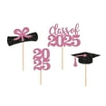 thumbnail image 1 of 2025 Graduation Party Decorations - Graduation Season Small Cake Decorations - Card Slot Inserts for Cupcake toppers - Wood& Paper Graduation Design Cake Decorations,Pink,4PCS, 1 of 7