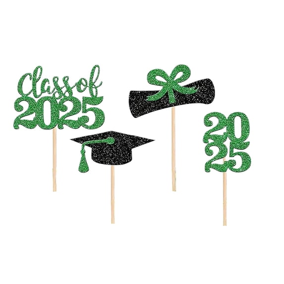 2025 Graduation Party Decorations - Graduation Season Small Cake Decorations - Card Slot Inserts for Cupcake toppers - Wood& Paper Graduation Design Cake Decorations,Green,4PCS