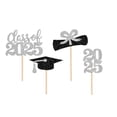 thumbnail image 1 of 2025 Graduation Party Decorations - Graduation Season Small Cake Decorations - Card Slot Inserts for Cupcake toppers - Wood& Paper Graduation Design Cake Decorations,Silver,4PCS, 1 of 7