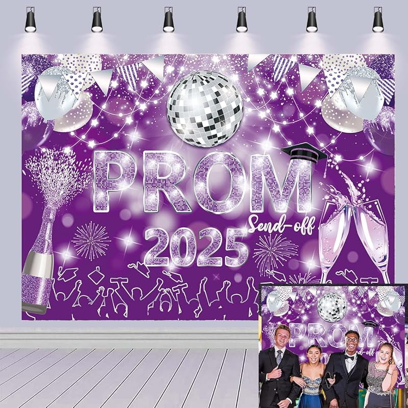 2025 Graduation Prom Backdrop Celebration Graduation Purple Silver ...