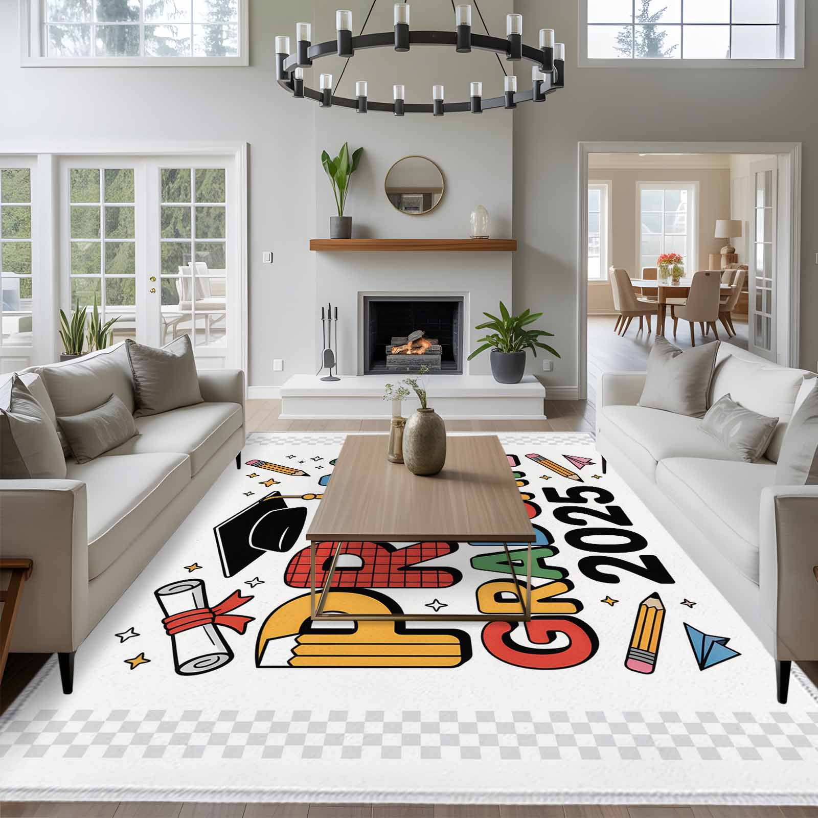 Celebration Rug 2025 Graduation Season Hat 8x10 Area Rug for Living Room Sectional Sofa ...