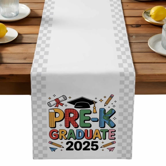 2025 Graduation Season Hat Table Runner, Certificate Of Merit Celebration Kitchen Table Runners Dress Scarves for Table Decorations Party/Restaurant/Indoor Outdoor Use, 13x36in