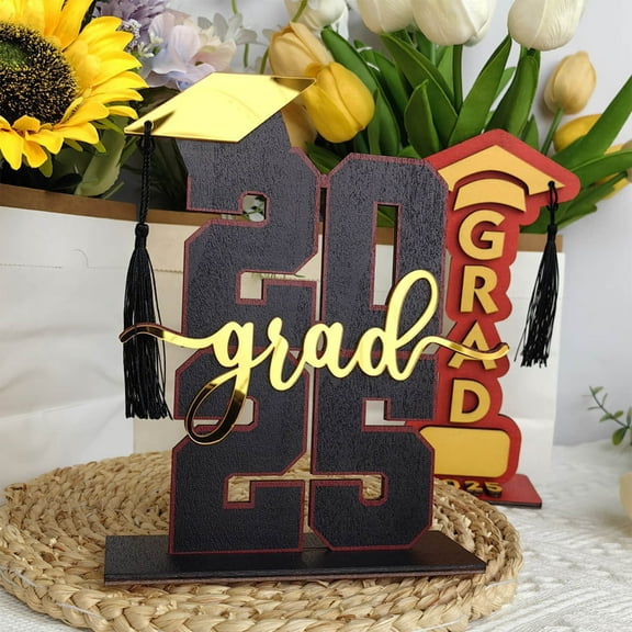 2025 Graduation Season Wooden Tabletop,Holiday Decorative Ornament of 2025 Congrats Grad Wooden Table Graduation Table Centerpieces for 2025 Graduation Decorations,Gifts for Grads Party Black