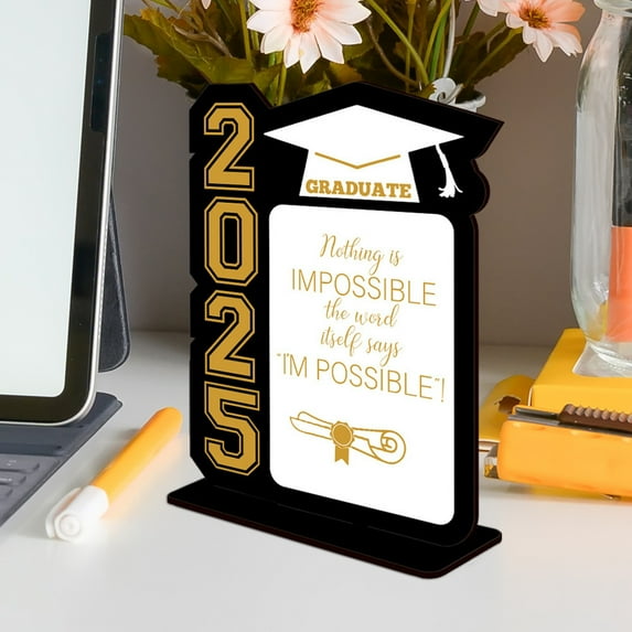 Class of 2025 Graduation Centerpiece - Rustic Wooden Table Decor for Graduation Parties - Black & Gold Congrats Grad Table Topper for High School & College