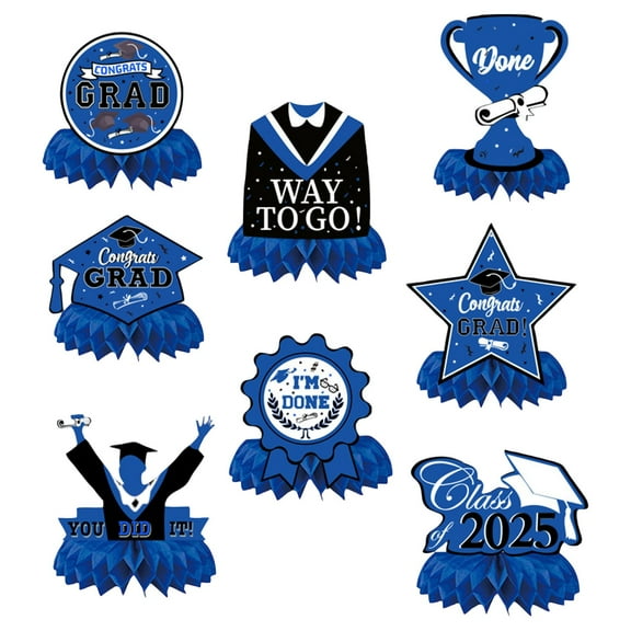 2025 Graduation Theme Party Honeycomb Decorations 8-Cell Pack, Sturdy Paper Ornaments With Surface Lamination And Clear Printing, Indoor Outdoor Wall Table Decor For College High