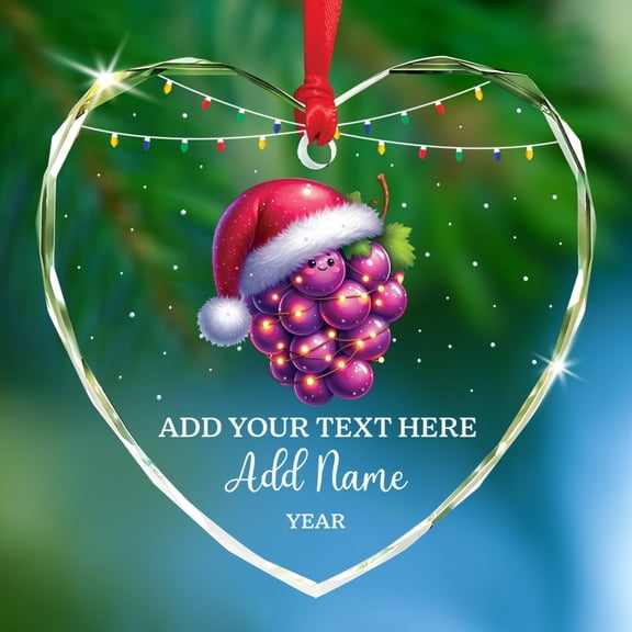 2025 Grapes Lover Christmas Glass Ornament, Personalized Fruit Wearing Santa Hat Ornament Gifts for Kids Son Daughter, Grapes Holiday Xmas Tree Keepsake, Custom Text & Name Fruit Christmas Ornaments