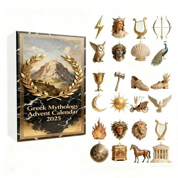 2025 Greek Mythology Advent Calendar - 24-Day Countdown with Mythical Surprises (Gods, Creatures), Ideal for History Lovers, Adults, Educational & Festive Holiday Decor, 24pcs, White