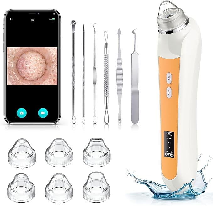 2025  HD Camera Blackhead Vacuum - USB Rechargeable Pore Cleaner with 6 Heads & 3 Power Levels for Deep Cleansing(Orange)