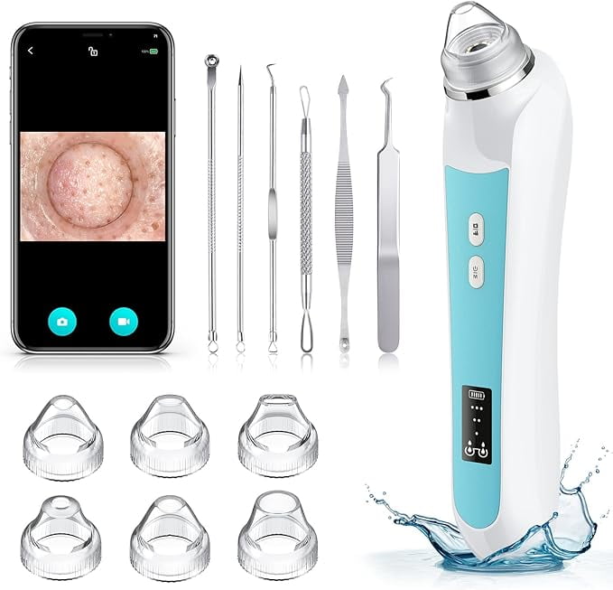 2025  HD Camera Blackhead Vacuum - USB Rechargeable Pore Cleaner with 6 Heads & 3 Power Levels for Deep Cleansing(Sky Blue)
