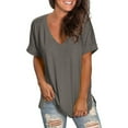 thumbnail image 1 of 2025 Half Sleeve Tunic Tops for Women Loose Fit Summer Casual Long Tshirts Shirts Deep V Neck Women's Tees, 1 of 4
