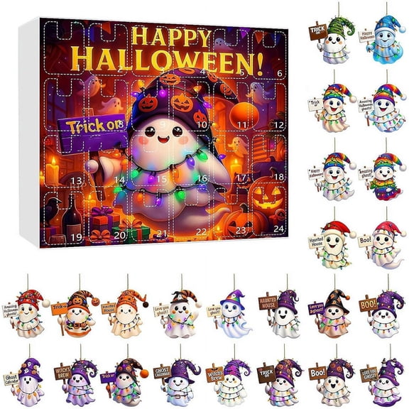 2025 Halloween 2D Ornaments Countdown Set,Halloween Advent Calendar,Acrylic Animal Pendent for Halloweens Christmas Tree Decor,Reusable Hanging Tree Ornaments,Halloweens Ghost Calendar