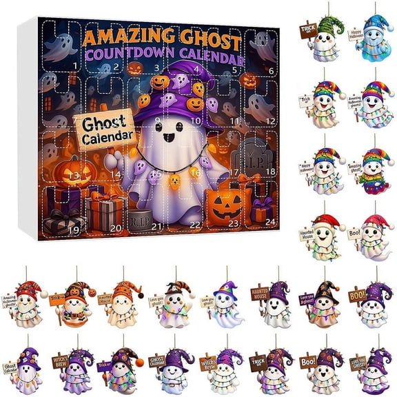 2025 Halloween 2D Ornaments Countdown Set,Halloween Advent Calendar,Acrylic Animal Pendent for Halloweens Christmas Tree Decor,Reusable Hanging Tree Ornaments,Halloweens Ghost Calendar