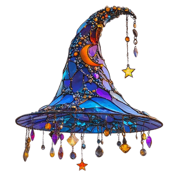 2025 Halloween Charming Moonlight Witch Hat, 7"Γ7.8" 2d Acrylic Magical Witch Hat Hanging Decor, Witch Hat Pendant Wall Hanging Halloween & Home Decoration