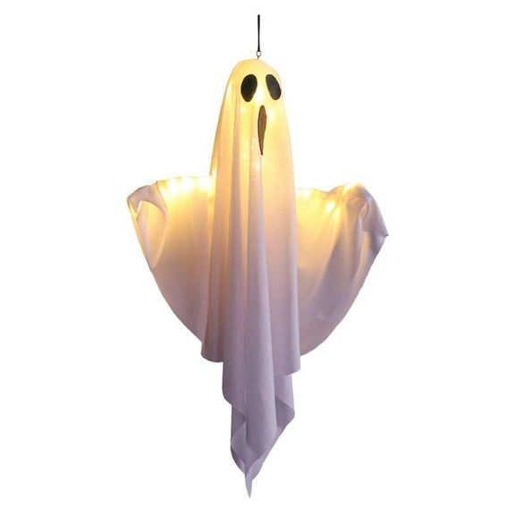 2025 Halloween Decorations 19.6" Light-Up White Hanging Ghost Ornament with LED Lights & Poseable Foam Arms – Spooky Luminous Flying Decor for Indoor Outdoor Tree, Porch, Yard Halloween Displays,A