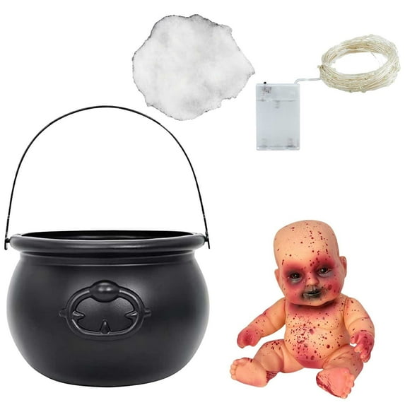 2025 Halloween Decorations Indoor,DIY Floating Potion Set with Witches Cauldron and Mist Maker - Spooky Vintage Black Plastic Bowl Hocus Pocus Party Decor for Home Table Mantel Kitchen Room Decor