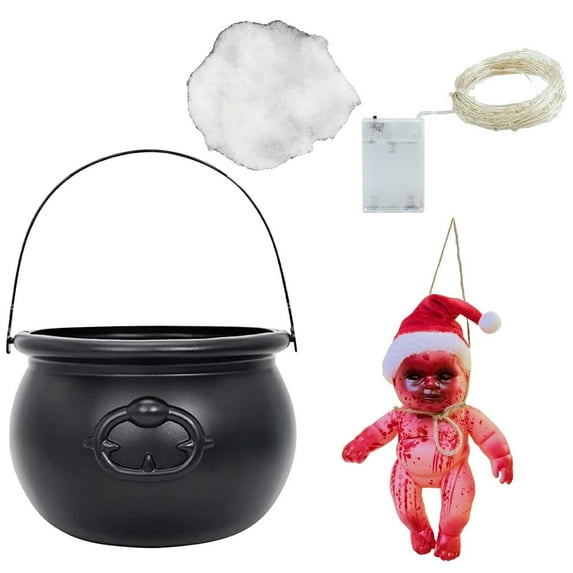 2025 Halloween Decorations Indoor,DIY Floating Potion Set with Witches Cauldron and Mist Maker - Spooky Vintage Black Plastic Bowl Hocus Pocus Party Decor for Home Table Mantel Kitchen Room Decor