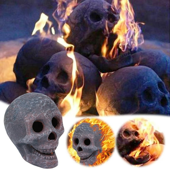 2025 Halloween Fire Pit Skull Decoration Reusable Fireproof Human Skull Gas Log for Indoor Outdoor Fireplaces Bonfire Ceramic Halloween Skull Props Decor and Fireplace Accessories