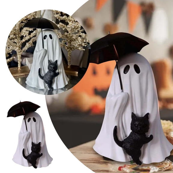 2025 Halloween Ghost Umbrella Statue Decoration, Umbrella Ghost and Cat Statue, Gothic Ghost Statue, Cute Home Decor for Cat Lovers, Suitable for Office Shelf, Home Halloween Decoration.