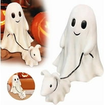 2025 Halloween Ghost Walking Dog Statue, Indoor Spooky Dog Statue, Ghost Walking His Ghost Dog, Perfect Decoration for Home Tabletop