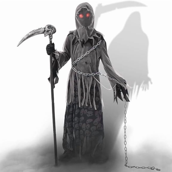 2026 Halloween Grim Reaper Costume, Halloween Scary Grim Reaper Unisex Costume with Glowing Red Eyes Trick-or-Treating And Fancy Dress Party - L