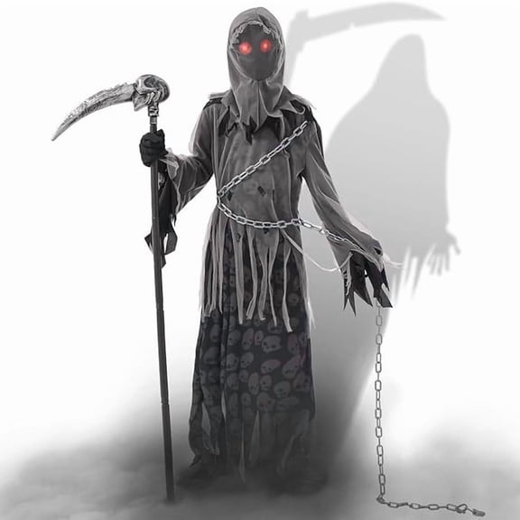 2025 Halloween Grim Reaper Costume, Halloween Scary Grim Reaper Unisex Costume with Glowing Red Eyes Trick-or-Treating And Fancy Dress Party - XL