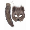 thumbnail image 1 of 2025 Halloween Plush Half-Face Mask & Tail Keychain Set - Lifelike Animal Mask for Men/Women, Comfortable Fancy Dress Accessory for Halloween , Masquerade Parties,Grey, 1 of 8