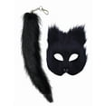 thumbnail image 1 of 2025 Halloween Plush Half-Face Mask & Tail Keychain Set - Lifelike Animal Mask for Men/Women, Comfortable Fancy Dress Accessory for Halloween , Masquerade Parties,Black, 1 of 13