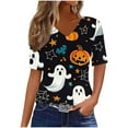 thumbnail image 1 of 2025 Halloween Shirts for Women Short Sleeve Cute Funny Ghost Pumpkin Graphic Tees V Neck Basic Tunic Tops, 1 of 4