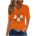 thumbnail image 1 of 2025 Halloween Shirts for Women Short Sleeve Cute Funny Ghost Pumpkin Graphic Tees V Neck Basic Tunic Tops, 1 of 4