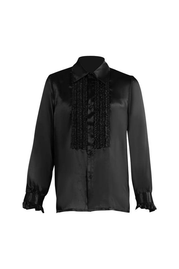 2025 Halloween Tuxedo Shirt for Men Ruffle Front Stag Party Wedding Formal Dress Top Renaissance Gothic Button Shirt