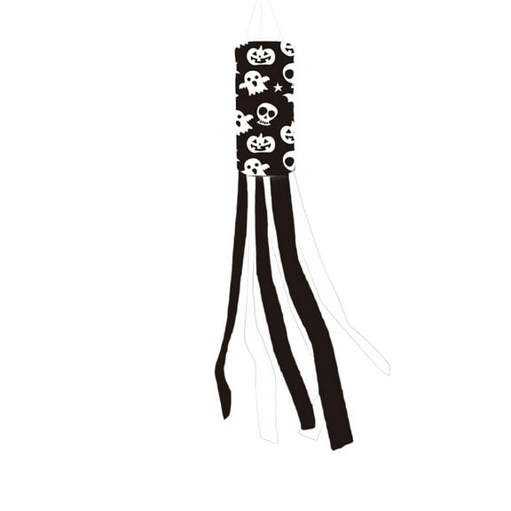 2025 Halloween Wind Sock Ghost Flag - Black Polyester 39in Outdoor Yard Banner for Fence Porch Pole Party Decoration with Floating Flutter Effect