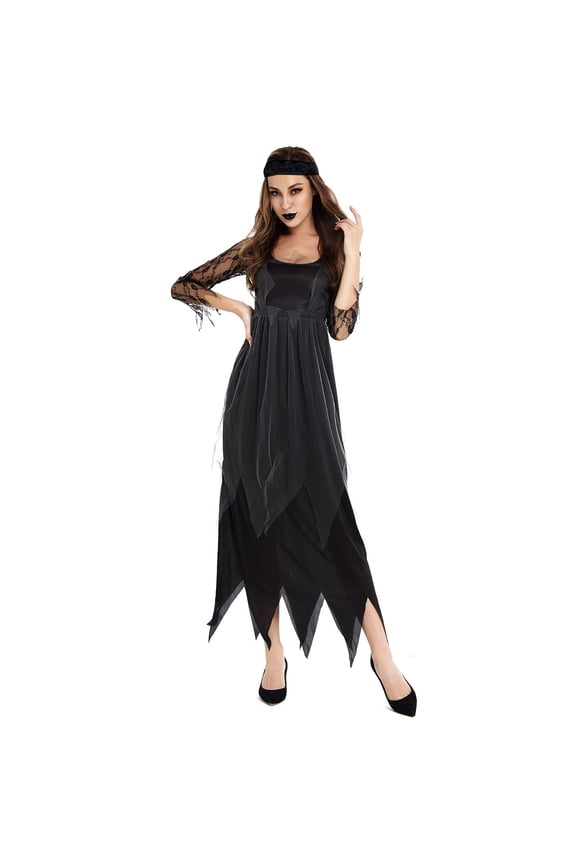 Halloween Witch Costume Women, Classic Retro Witch Costumes for Women Halloween Fancy Dress Witch Dress Black L